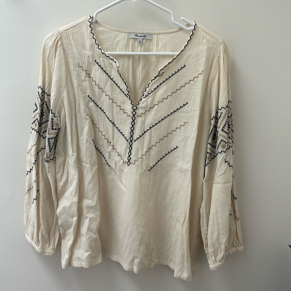 Madewell cream gauze long sleeve embroidered top, size M - Picture 2 of 6